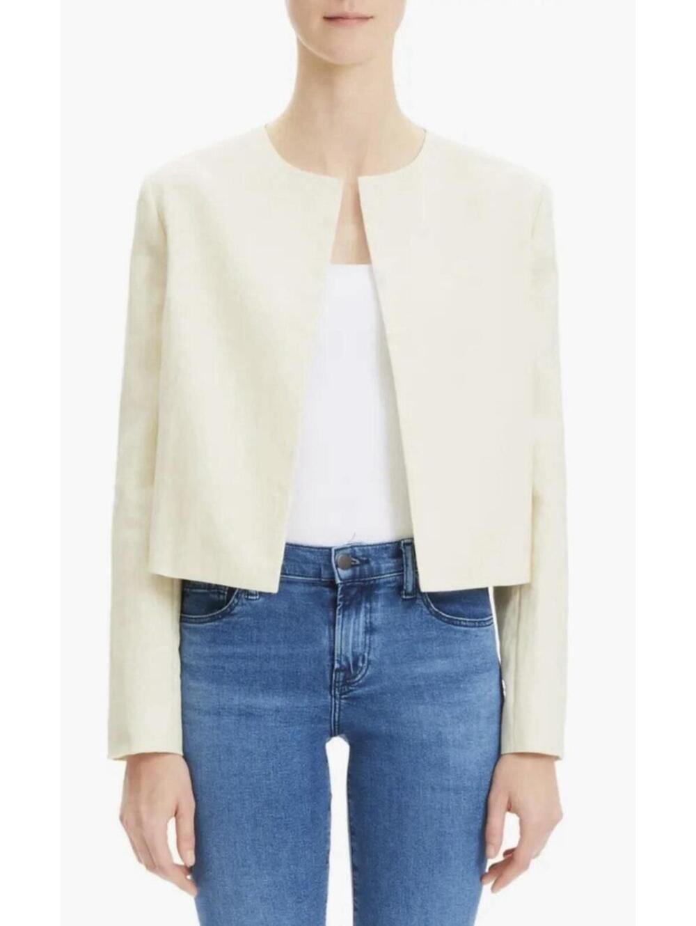 THEORY Women’s Luxe Linen Blend Crop Blazer Jacket In Cream-Size 2